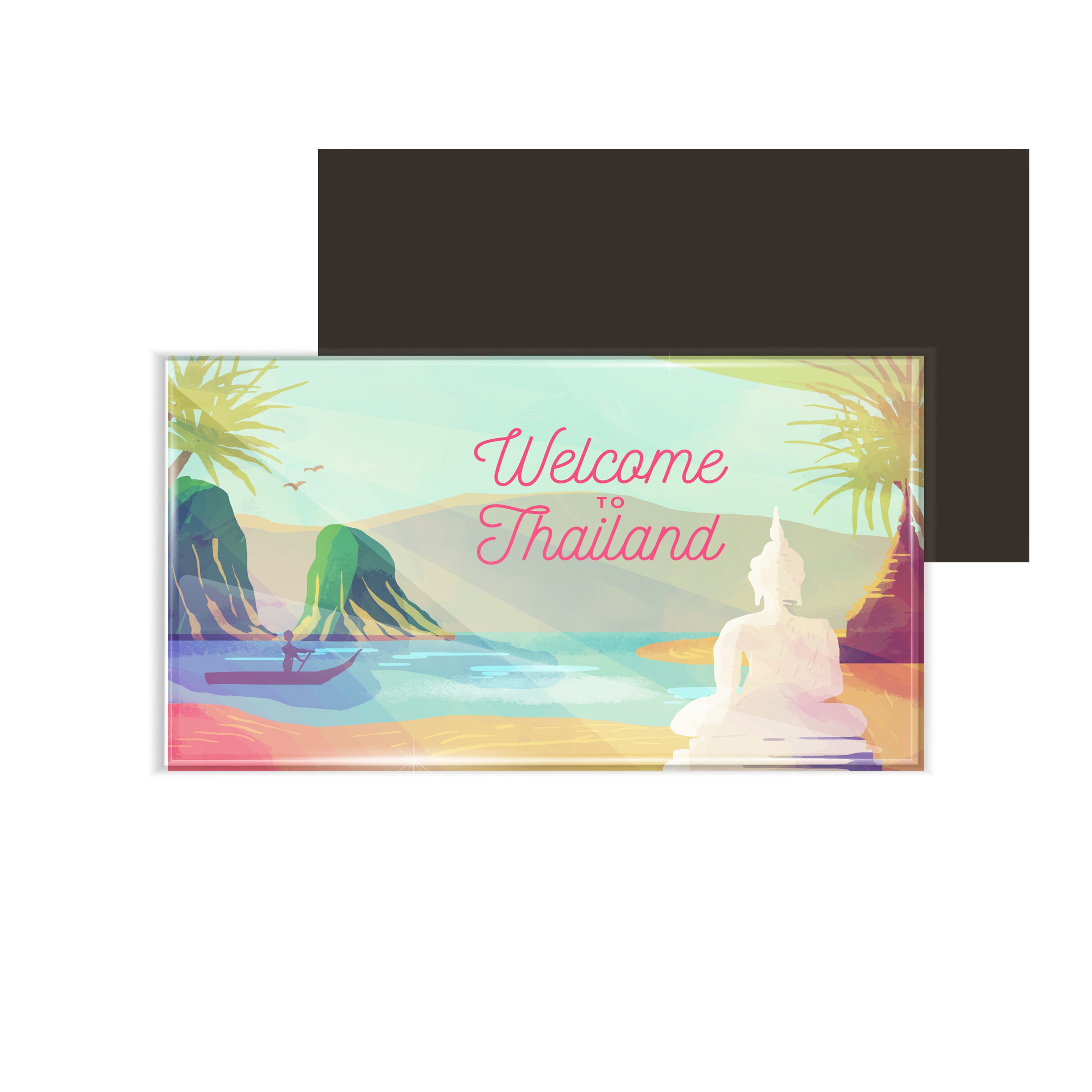 dhcrafts Fridge Magnet Rectangle Acrylic Glass (8.6 x 5.4 cm) Multicolor Travel Thailand D2 Design Pack of 1